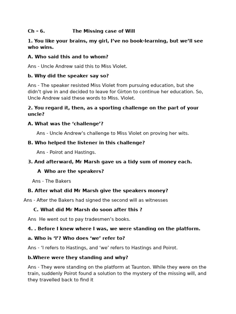 Summary of The Missing Will | PDF | Hercule Poirot | Agatha Christie ...