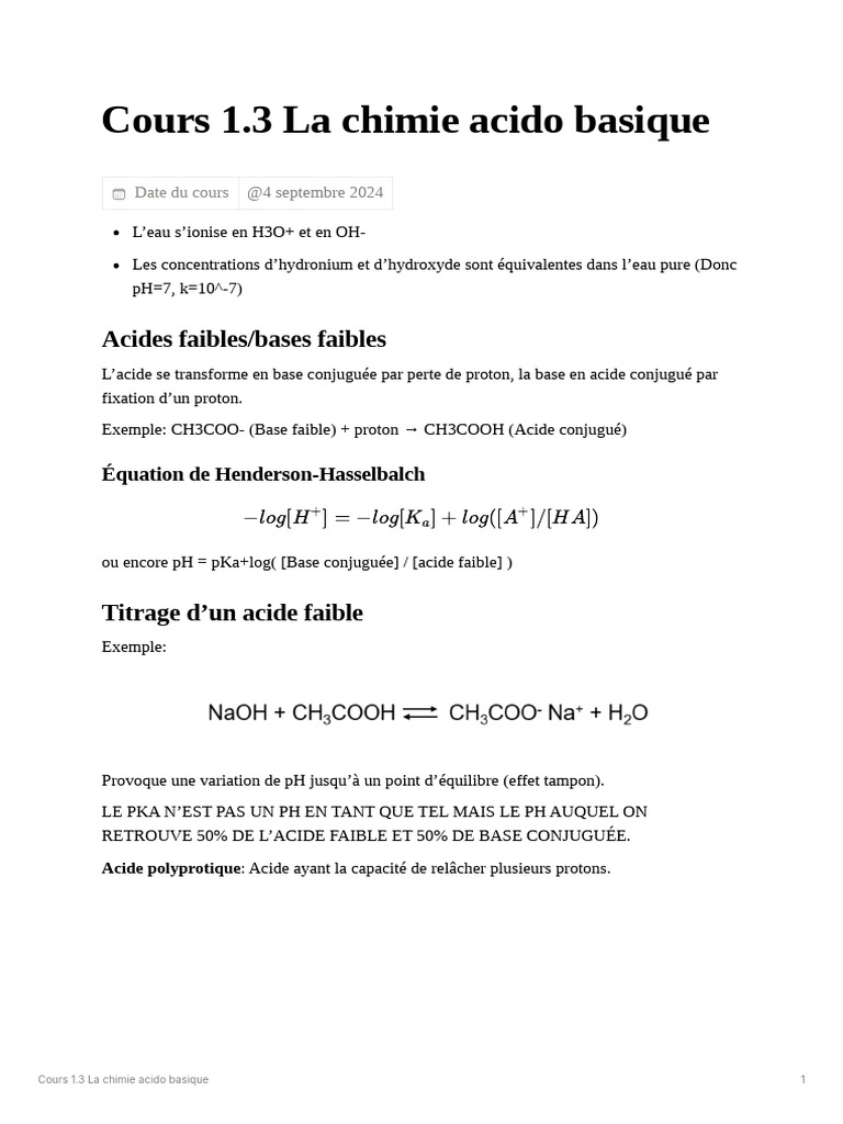 Chimie acido-basique : pH et titrage | PDF | Ph | Acide