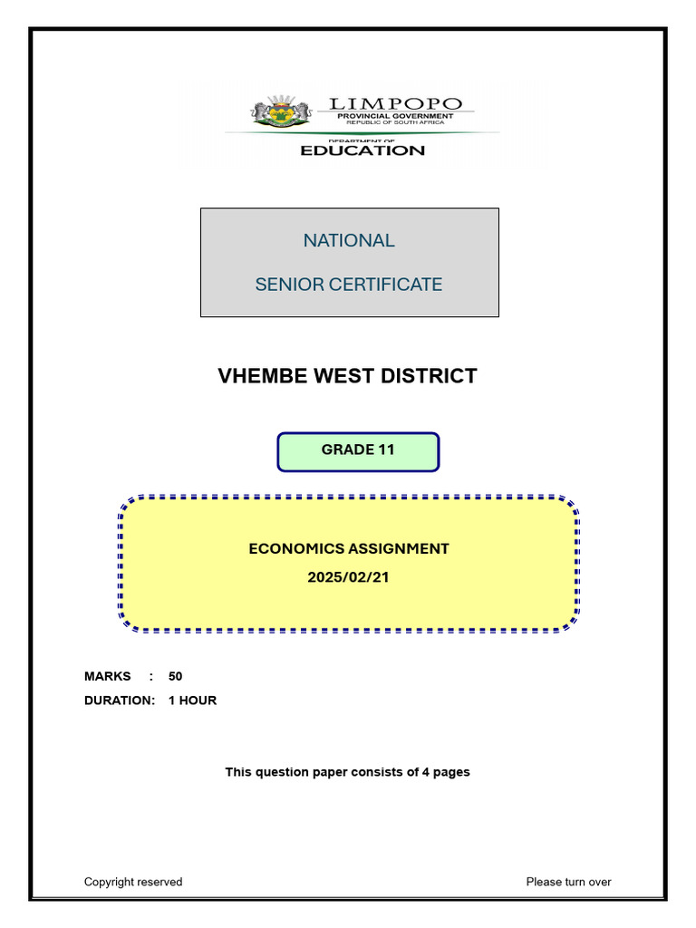 Grade 11 Econ Assignment QP 2025 | PDF | Gross Domestic Product ...
