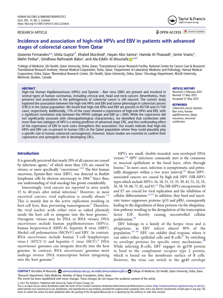 High-Risk HPVs and EBV in Colorectal Cancer | PDF | Virus | Colorectal ...