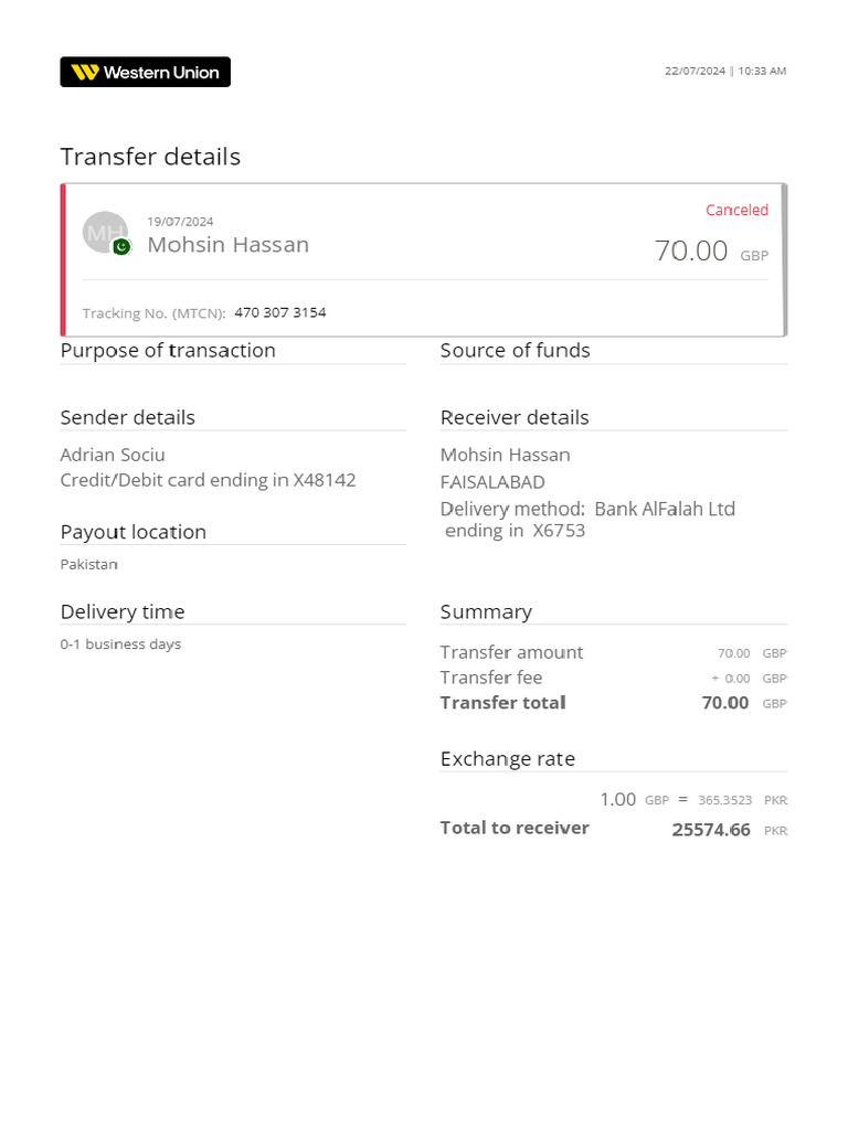 Transfer Details 4703073154 | PDF