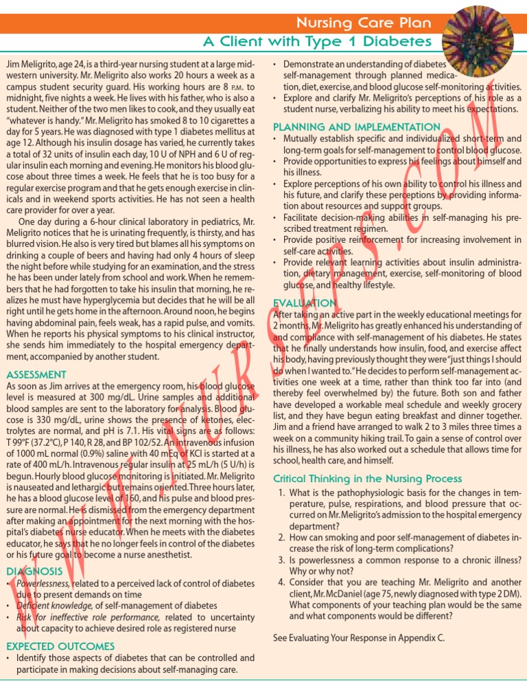 Nursing Care Plan For Type1 Diabetes | PDF | Diabetes Mellitus Type 1 ...