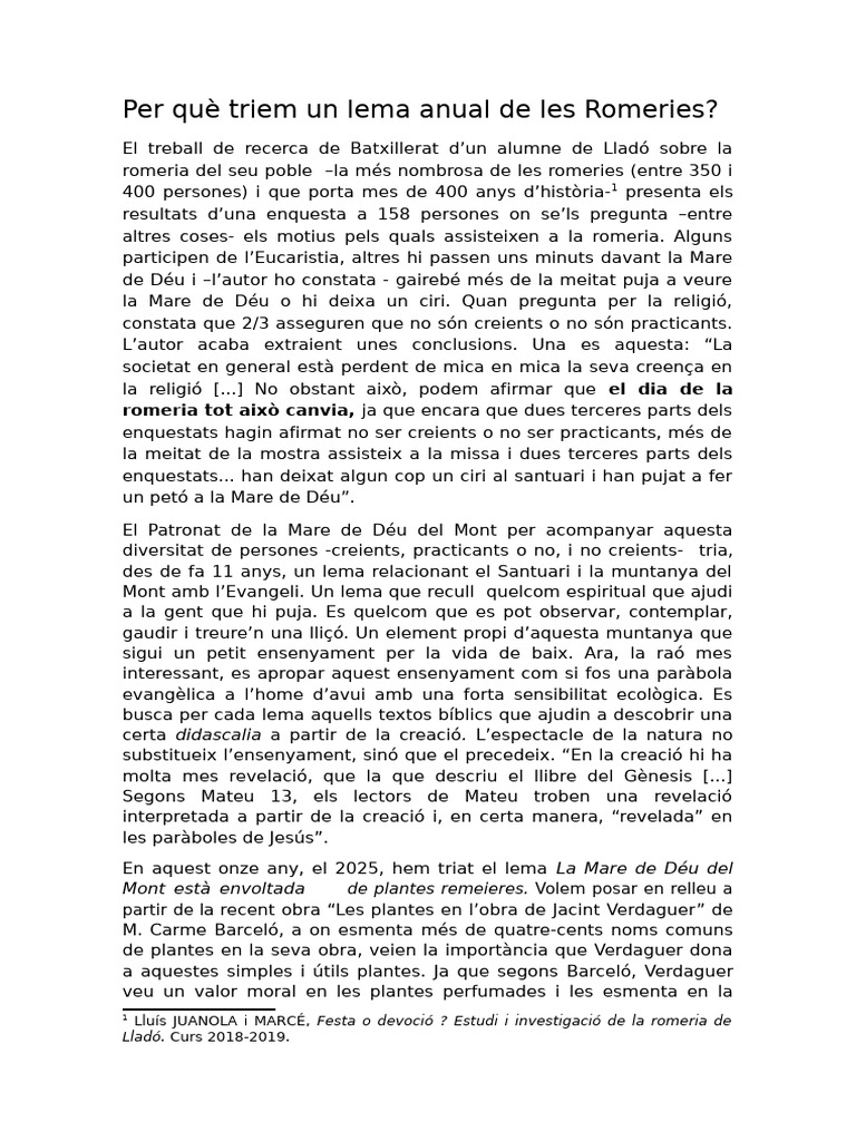 Per Què Triem Un Lema Anual de Les Romeries | PDF