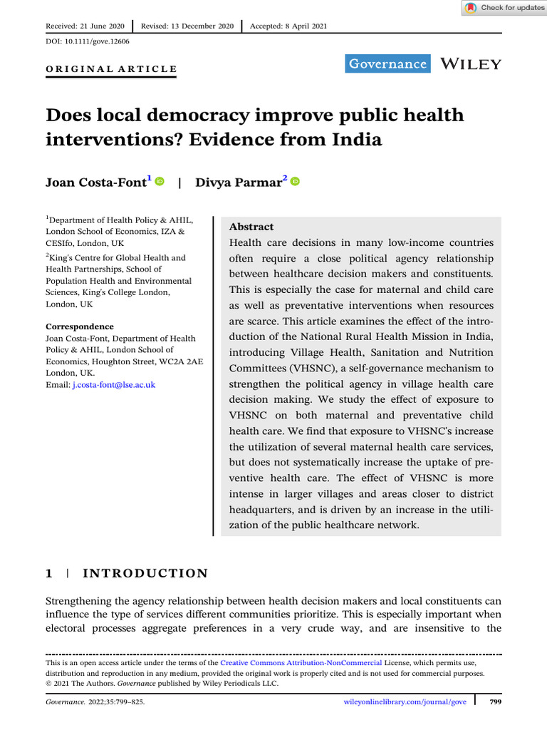 Impact of VHSNC on Health in India | PDF | Fixed Effects Model | Health ...