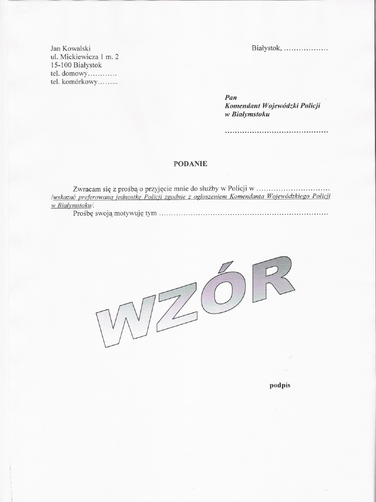 Podanie - Wzor | PDF