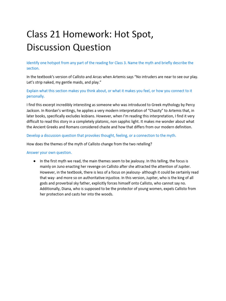 Class 21 Homework - Hot Spot, Discussion Question PDF | PDF