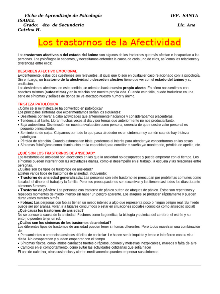 Los Trastornos de La Afectividad | PDF | Trastorno de ansiedad | Ansiedad