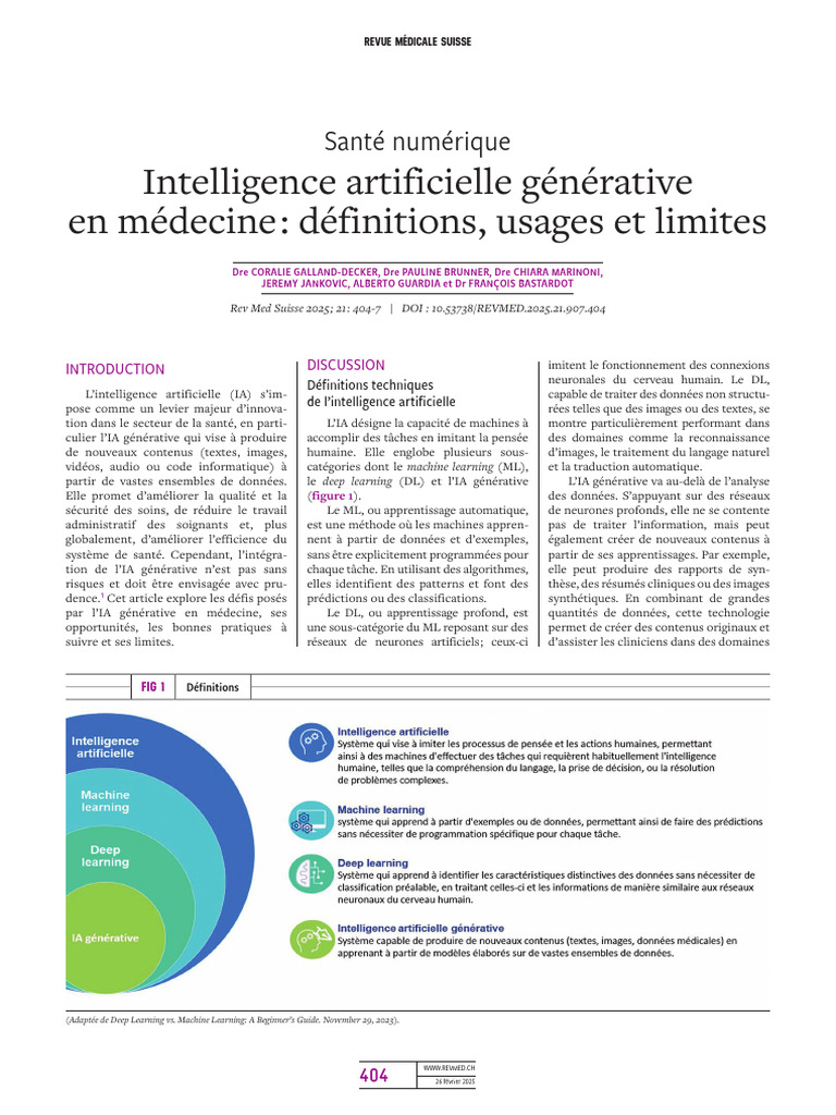IA Générative en Médecine : Usages et Limites | PDF | Intelligence ...