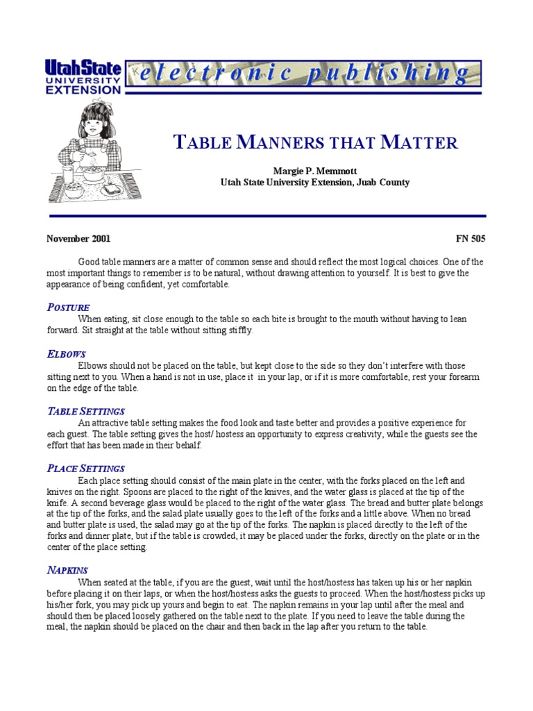 Essential Table Manners Guide | PDF | Cooking, Food & Wine