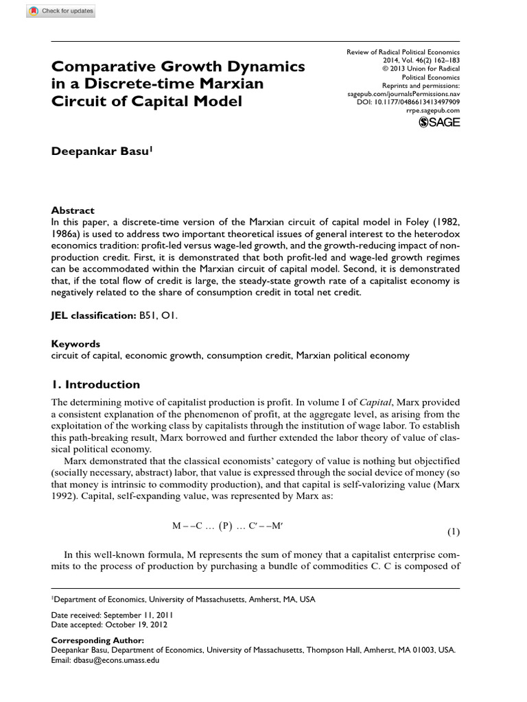 Basu 2013 Comparative Growth Dynamics in A Discrete Time Marxian ...