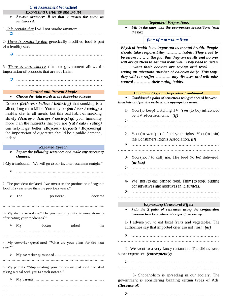 16.unit Assessment Worksheet | PDF | Diet (Nutrition) | Diet & Nutrition