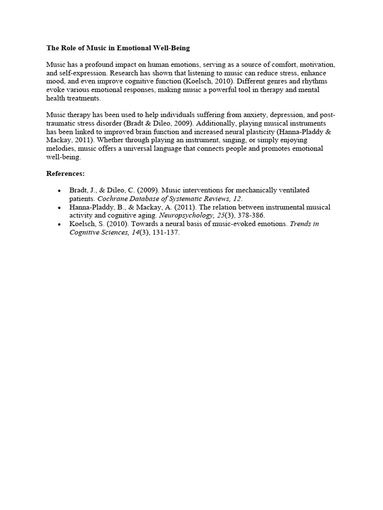 The Role of Music in Emotional Well | PDF