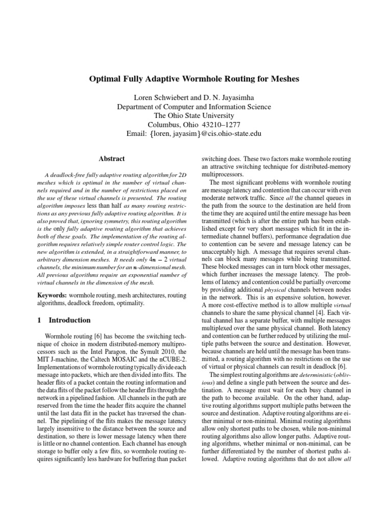 Optimal Wormhole Routing for Meshes | PDF | Routing | Areas Of Computer ...