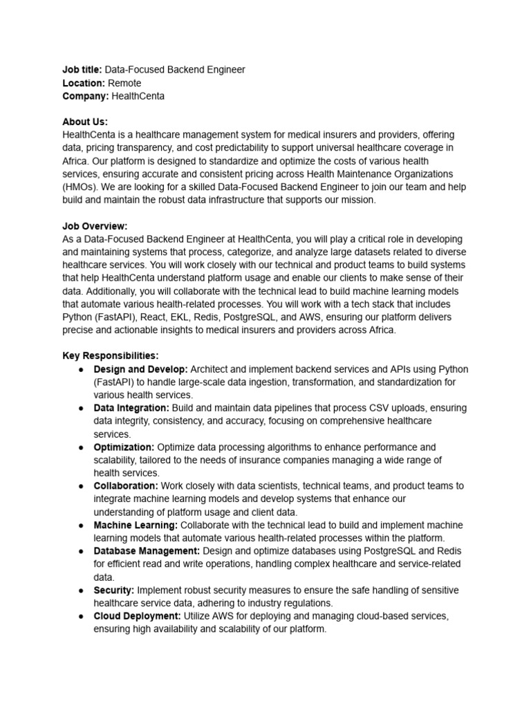 Data-Focused Backend Engineer Role | PDF | Cloud Computing | Databases