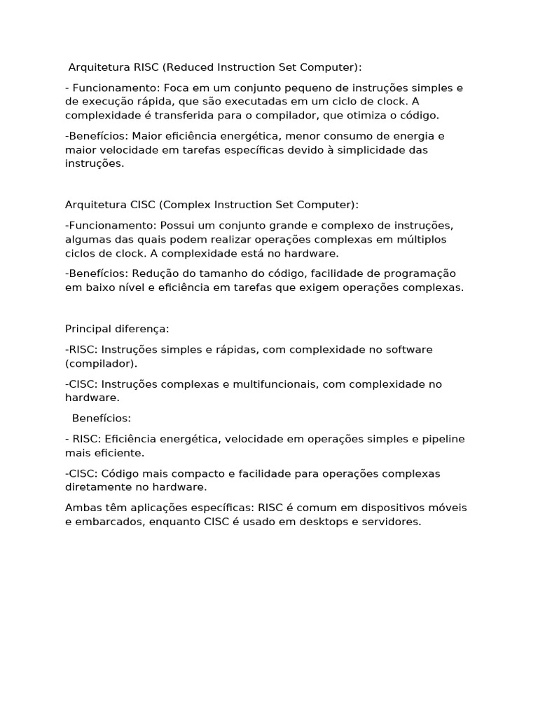Arquitetura RISC e CISC Pesquisa | PDF