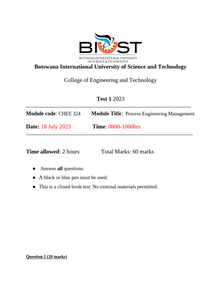 Process Engineering Management Exam 2023 | PDF | System | Theory