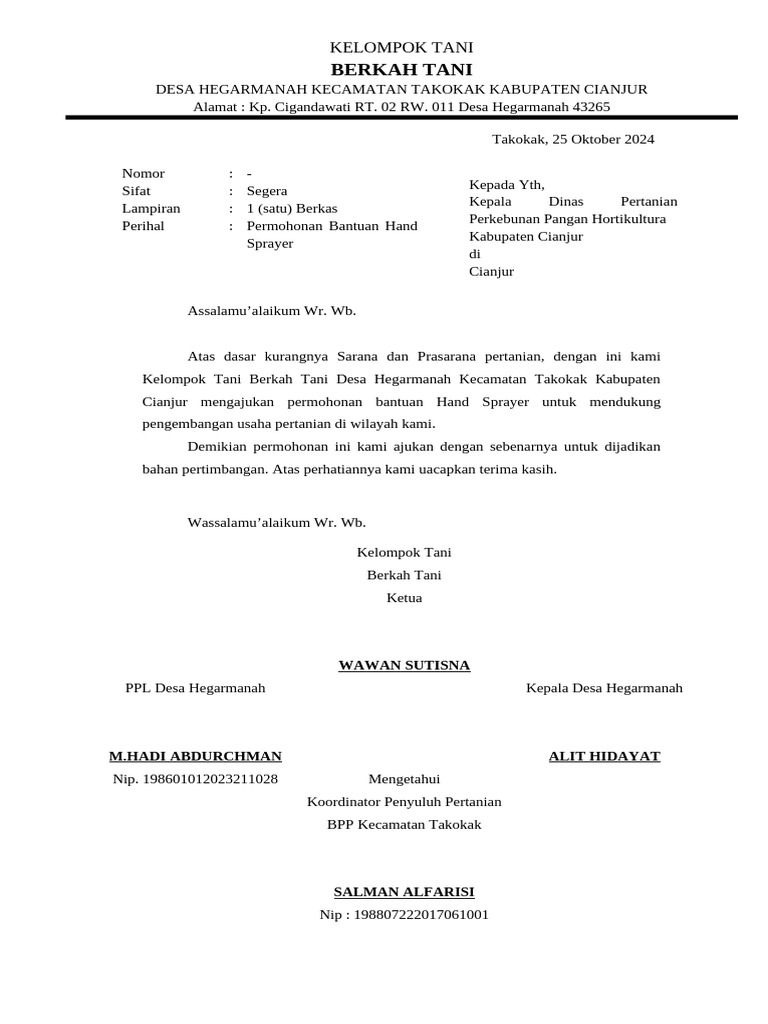 Proposal Bantuan Hand Sprayer Tani | PDF