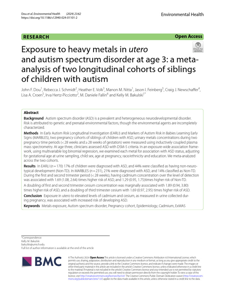 Exposure To Heavy Metals in Utero | PDF | Autism | Pregnancy
