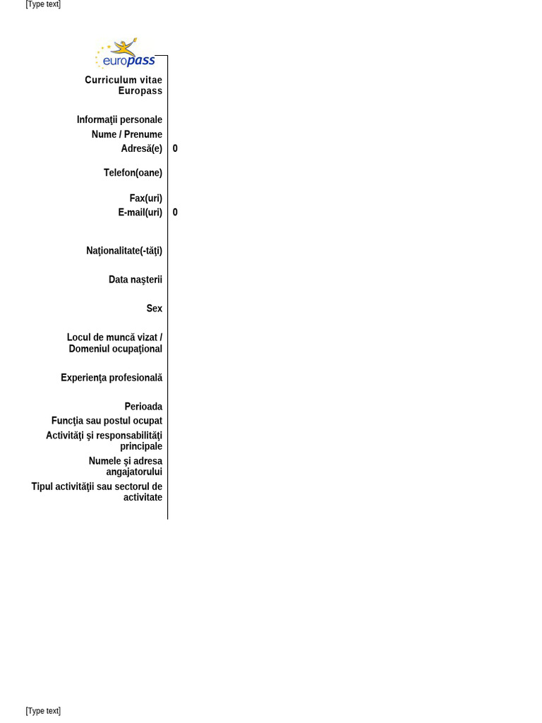 CV SABLON de Completat Pentru ELEVI | PDF