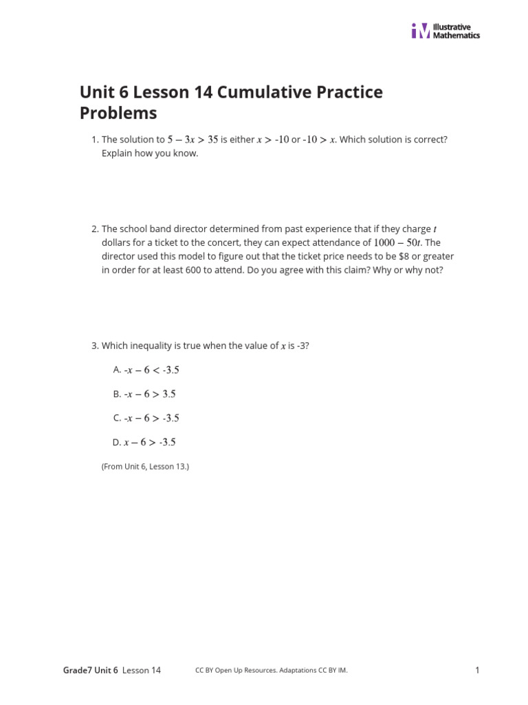 Unit 6 Lesson 14 Practice Problems | PDF | Mathematics | Creative Commons