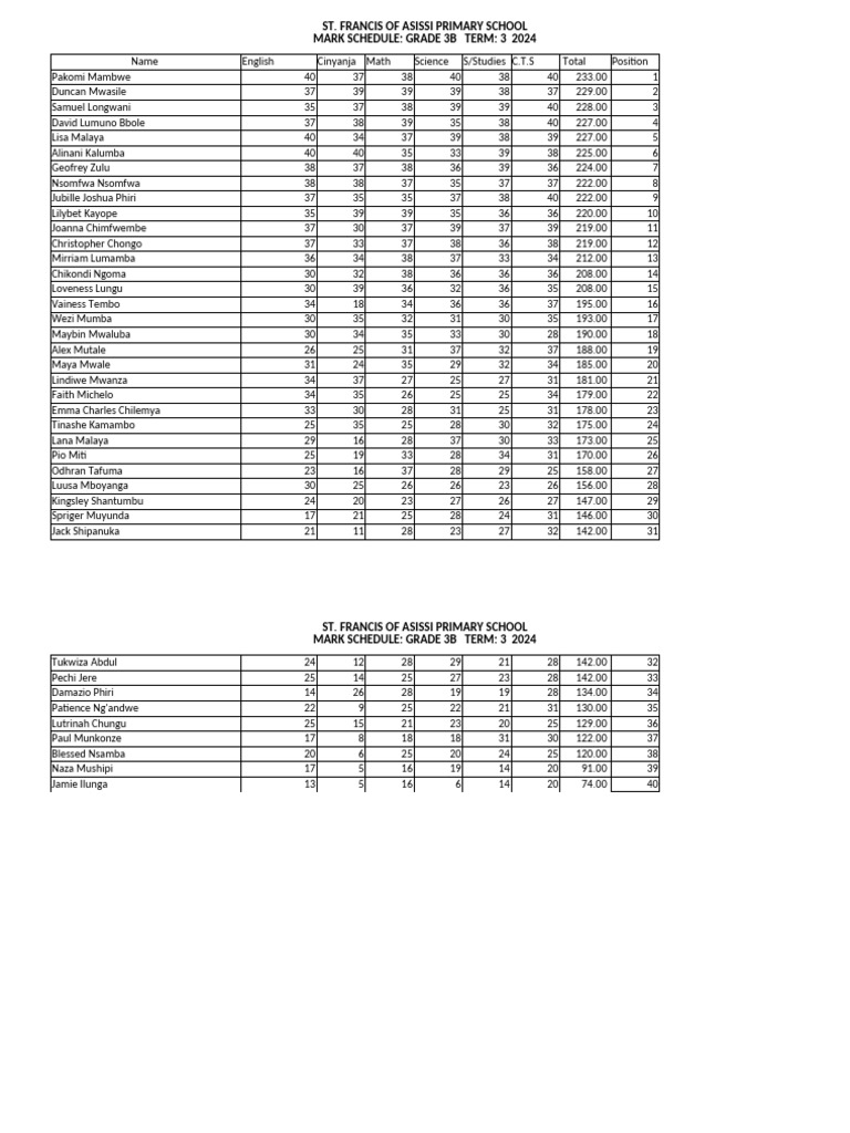Grade 3B Term 3 Mark Schedule 2024 | PDF