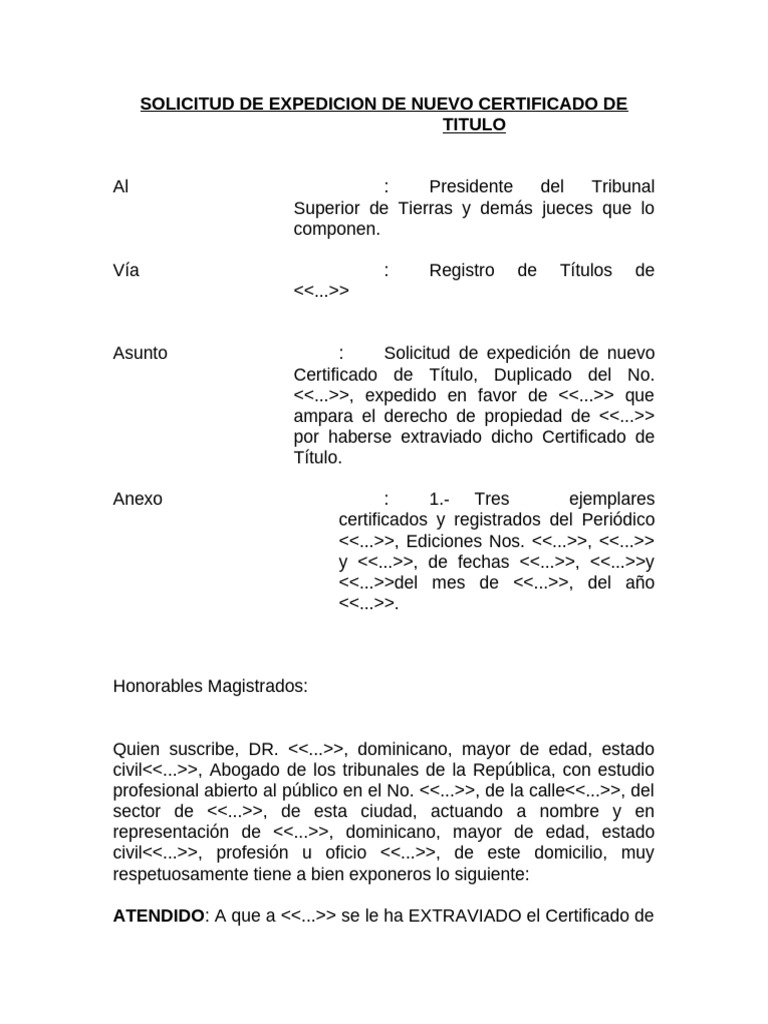 Solicitud de Nuevo Certificado de Título | PDF | Abogado | Ley Pública