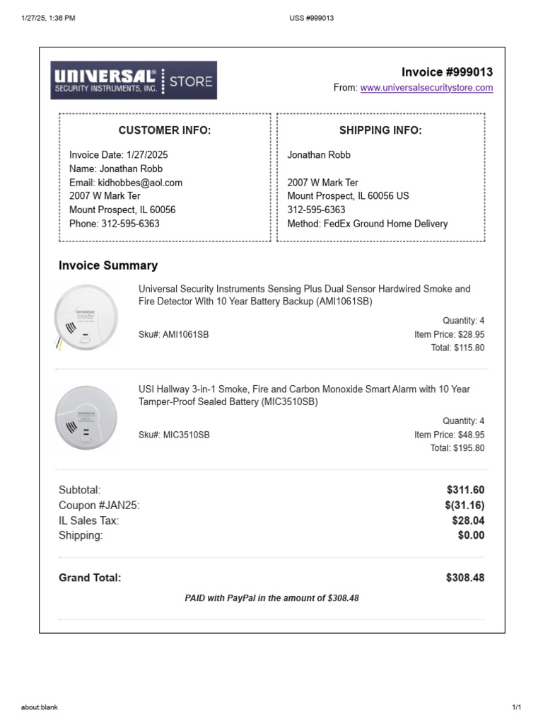 Invoice for Smoke and Fire Alarms | PDF | Measuring Instrument