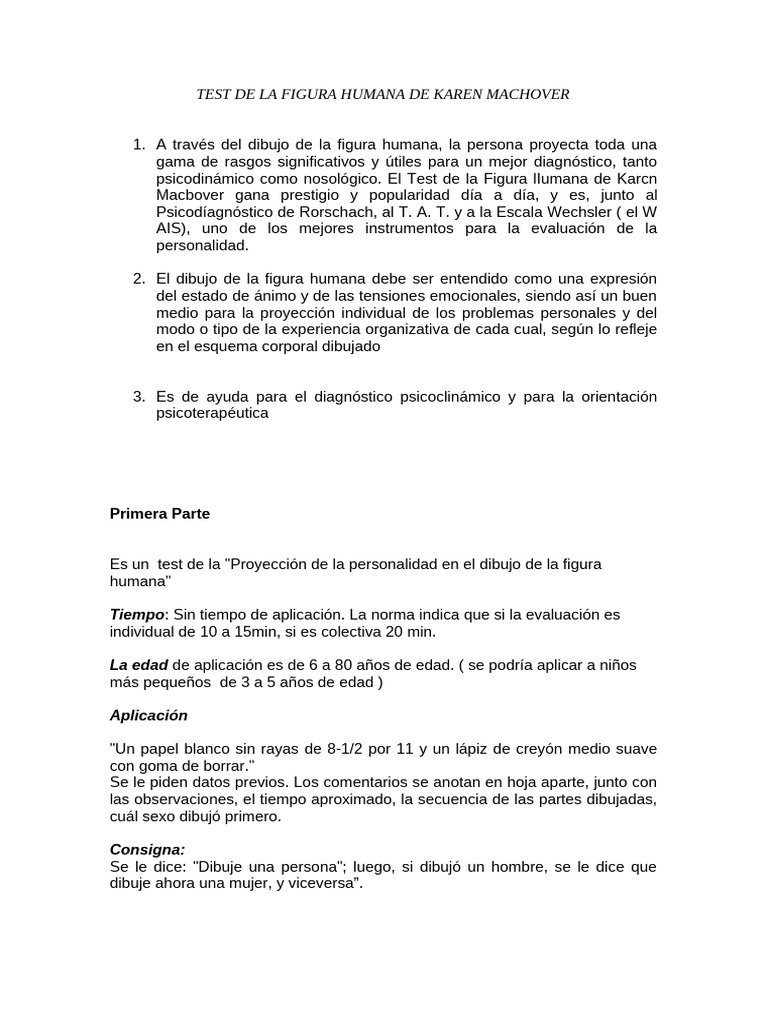 Test Figura Humana: Evaluación Psicológica | PDF | Dibujo | Sicología