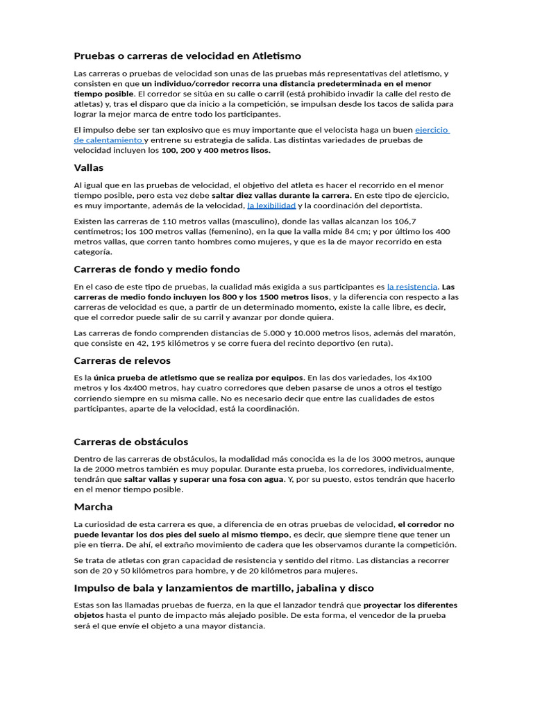 Tipos de Pruebas en Atletismo | PDF | Deporte del atletismo | Deportes