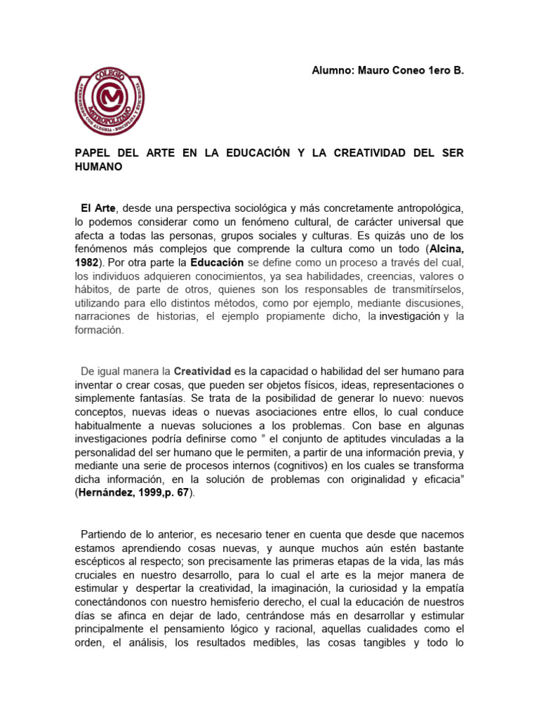 Arte y Creatividad en Educación | PDF | Creatividad | Aprendizaje