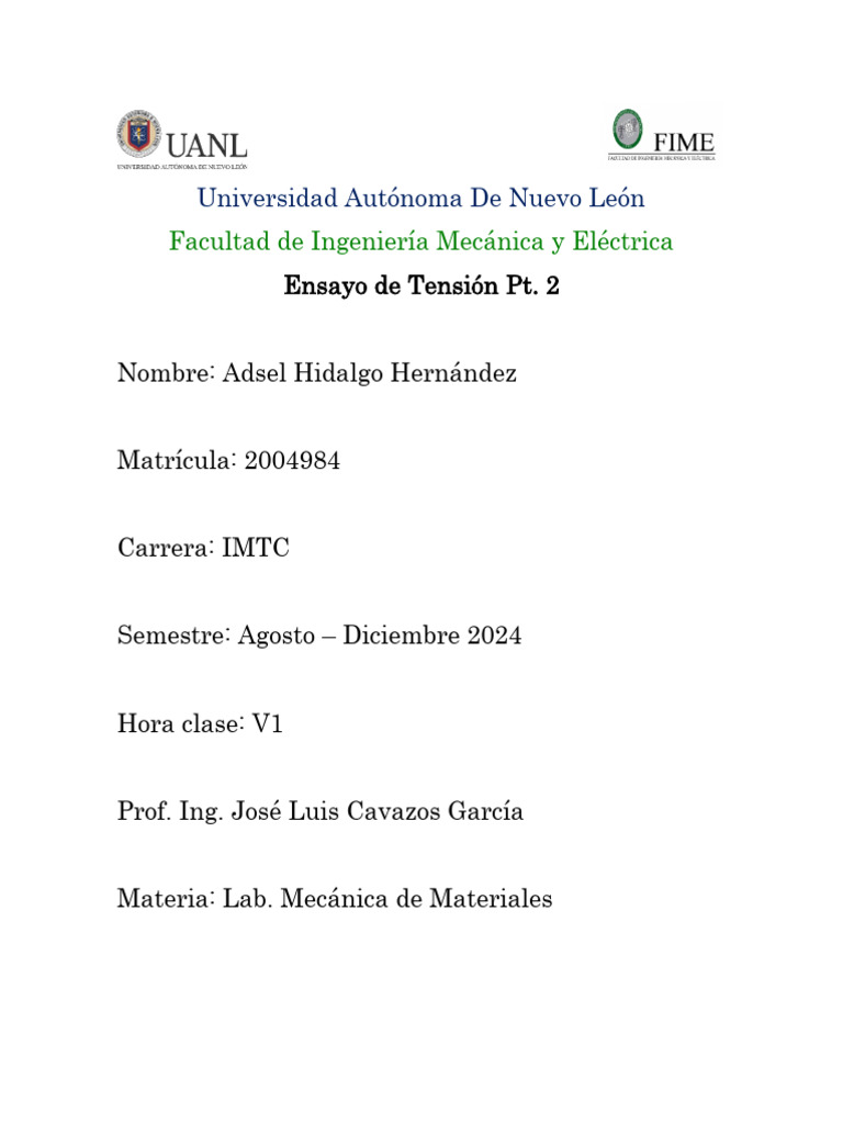 Ensayo de Tensión por Adsel Hidalgo | PDF