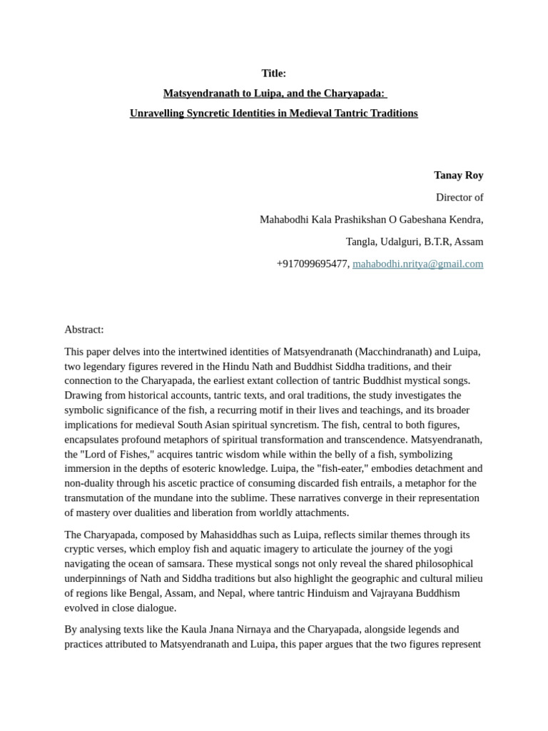 Abstract On Matsyendranath | PDF | Tantra | Vajrayana