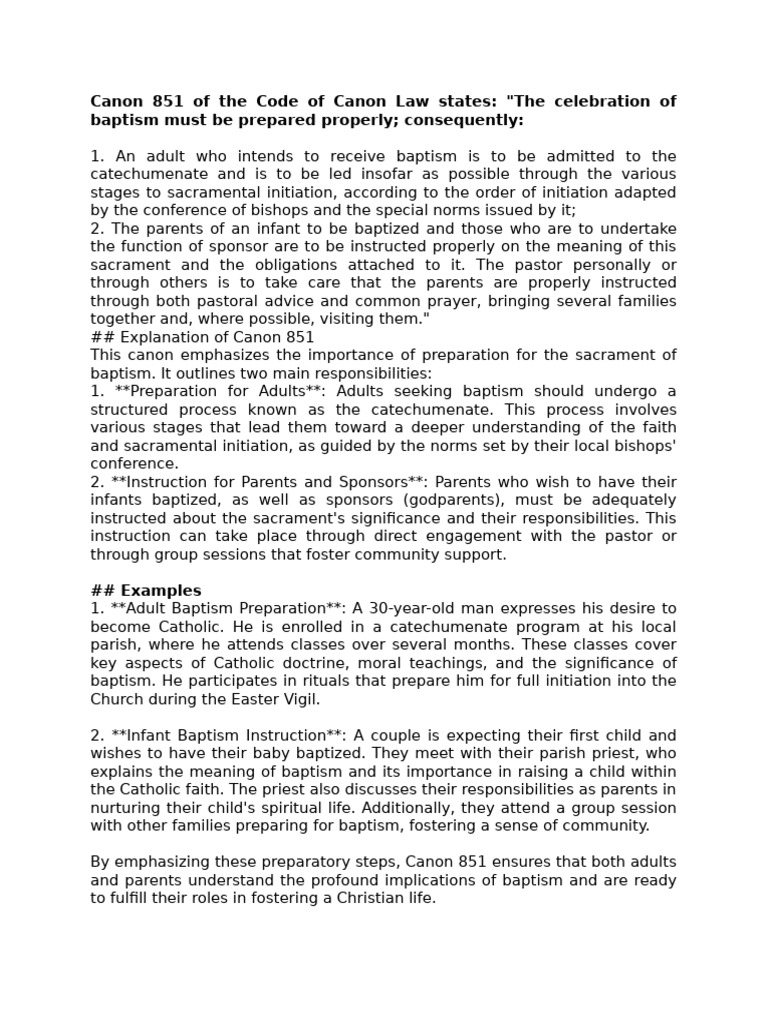 Canon 851 of The Code of Canon Law States | PDF | Baptism | Godparent