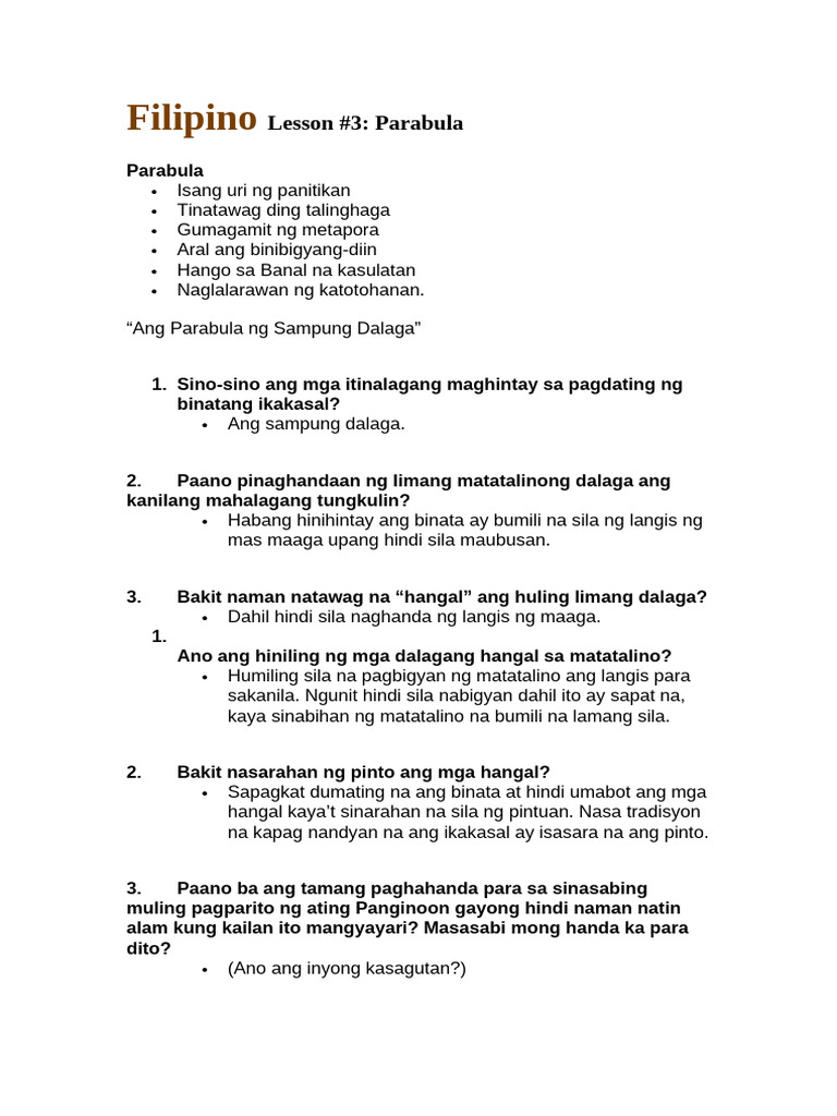 Lesson 3 Parabula | PDF