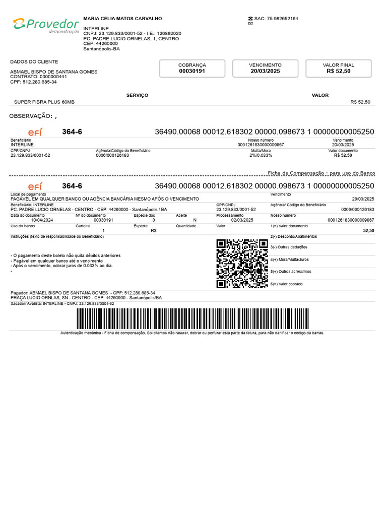 Boleto Interline: Super Fibra Plus 60MB | PDF | Bancos | Serviços ...