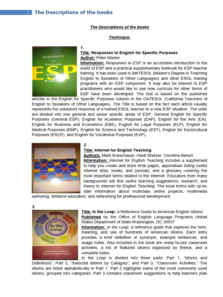 Book Descriptions for ESL and Training | PDF | English As A Second Or ...