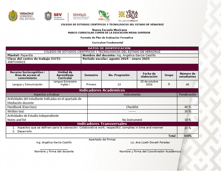 Plan de Evaluación Formativa 2024-2025 | PDF | Plan de estudios ...