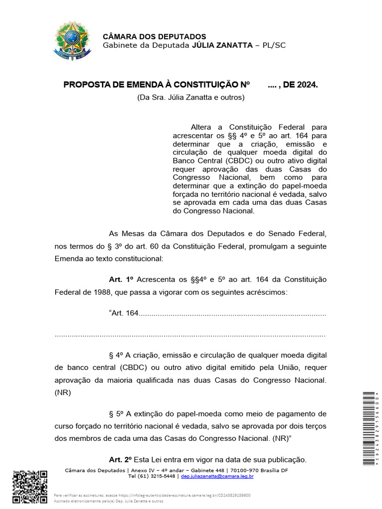 PROPOSTA DE EMENDA À CONSTITUIÇÃO | PDF | Emenda Constitucional | Governo