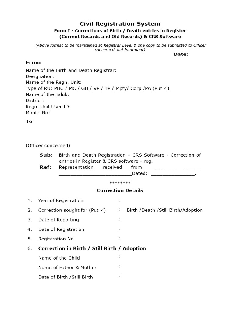 Birth/Death Record Correction Form | PDF | Government And Personhood ...