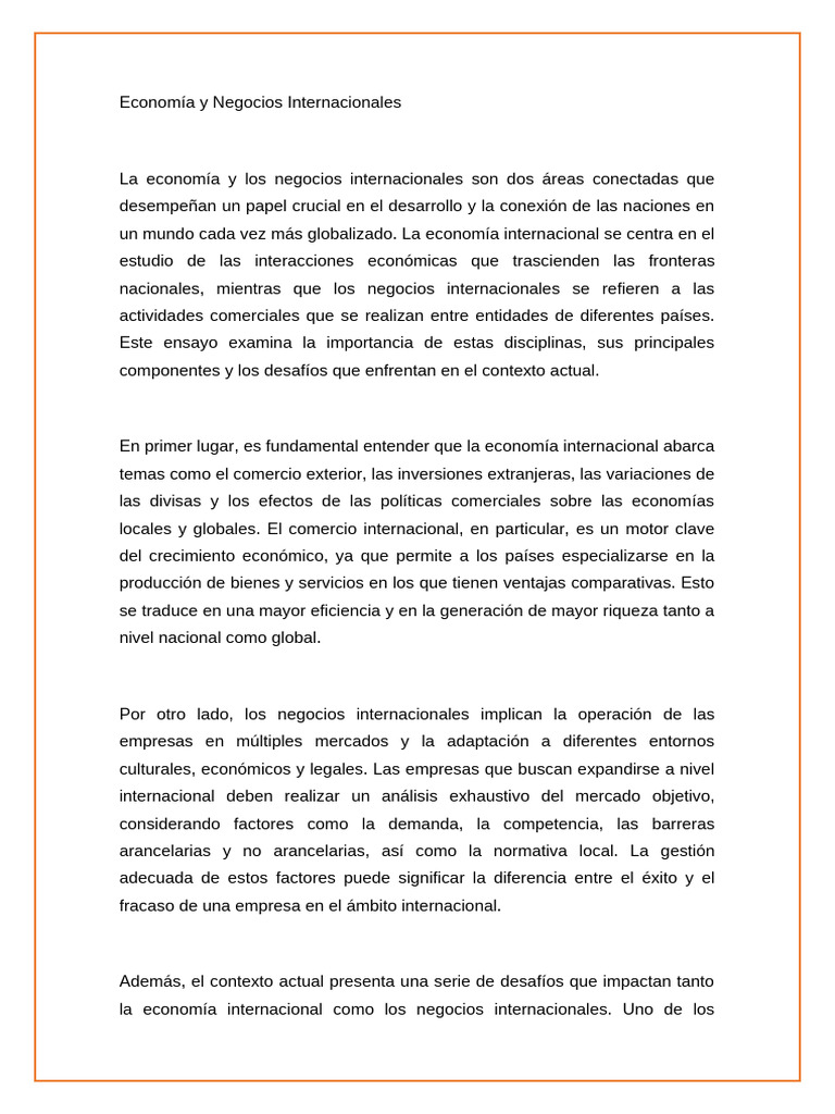 Economia y Negocios Internacionales (Ensayo) | PDF | Negocios ...