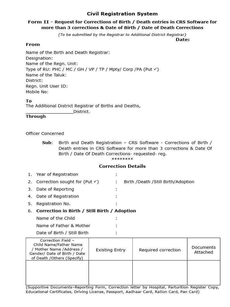 Form II - Correction | PDF | Government And Personhood | Authentication