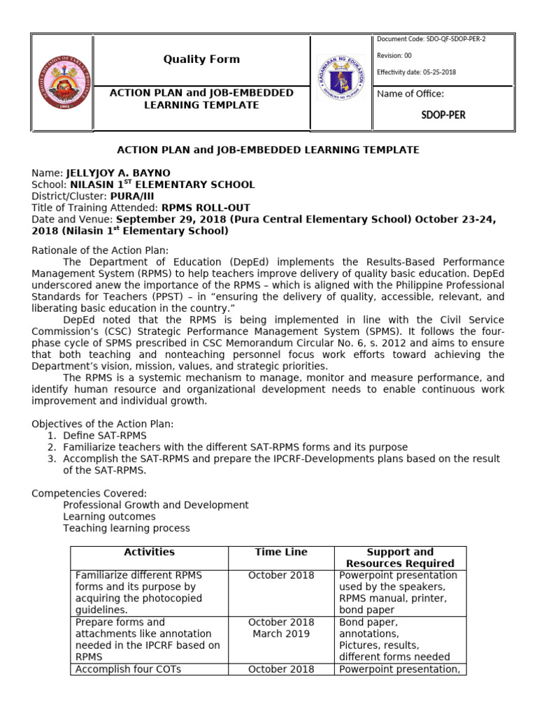 ACTION PLAN AND JOB EMBEDDED On RPMS | PDF | Microsoft Power Point ...