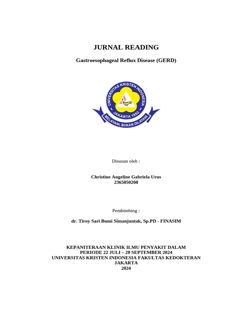 Jurnal Reading GERD. Christine Angeline_2365050208_dr. Tiroy S.B.S, Sp ...