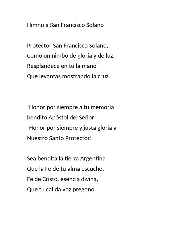 Himno A San Francisco Solano | PDF