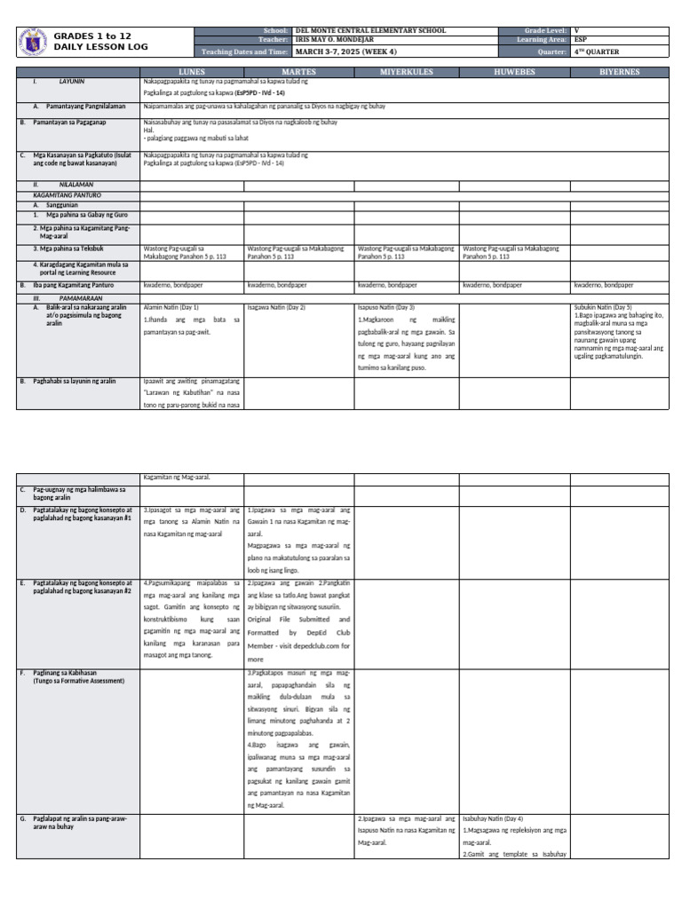 DLL - Esp 5 - Q4 - W4 | PDF