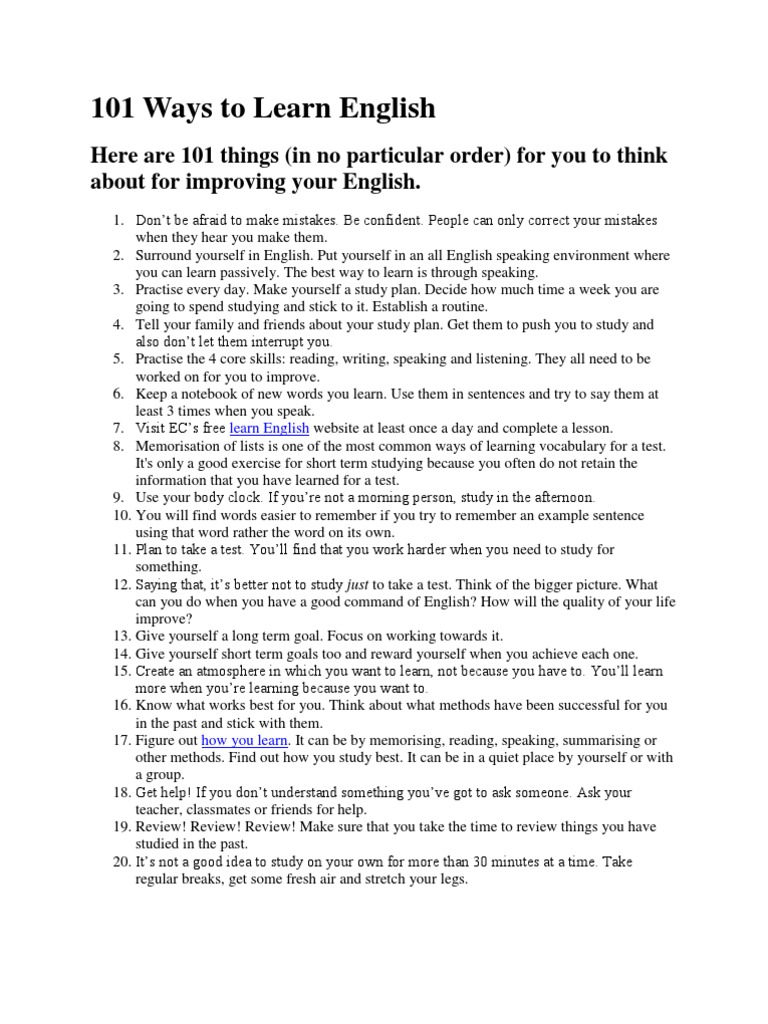 101 Ways to Learn English English Language Stress (Linguistics)