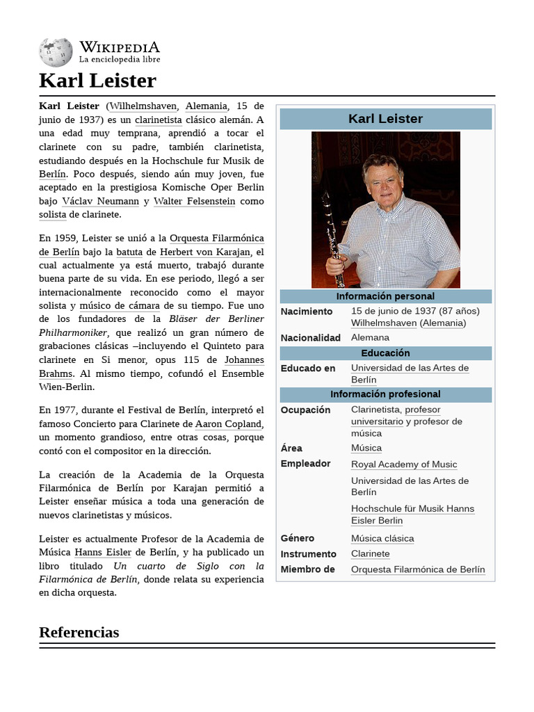 Karl Leister: Clarinetista Clásico Alemán | PDF | Música clásica