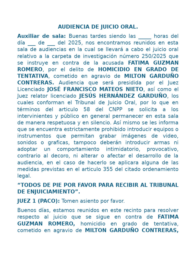 Audiencia de Juicio Oral | PDF | Justicia | Crimen y violencia