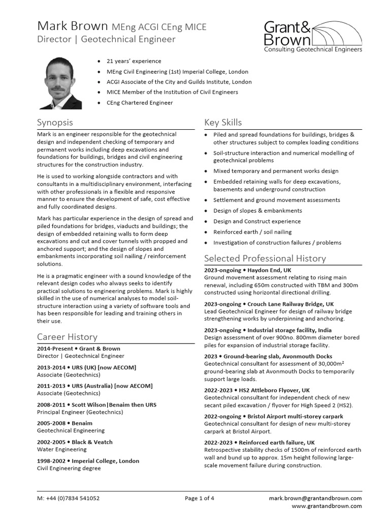 Geotechnical Engineer Mark Brown Profile | PDF | Tunnel | Deep Foundation