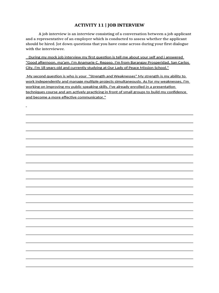 ACTIVITY 11 - Job Interview | PDF